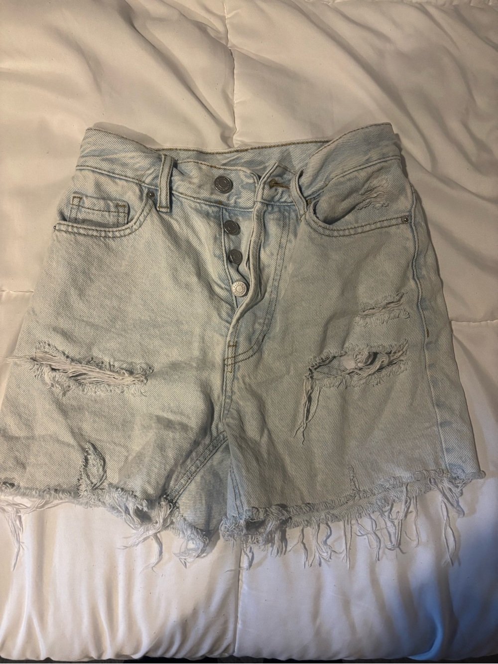 PacSun Light Blue Distressed High-Rise Denim Shorts